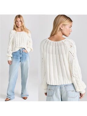 Free People Sandra Cable-Knit Ivory Sweater